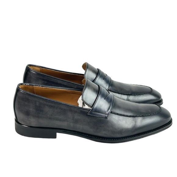 Bruno Magli Fanetta Black & Grey Antiqued Leather Penny Loafer sz 9.5 Medium - Picture 2 of 10